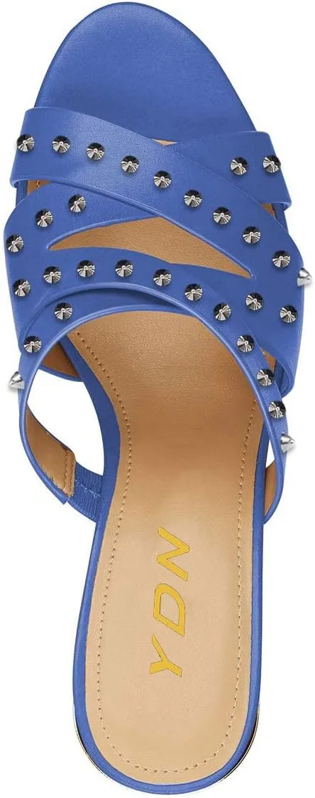 YDN Women Strappy Peep Toe Sandals Wedge High Heels Slip On Mules Cut Out Slide Party Evening Elastic Shoes