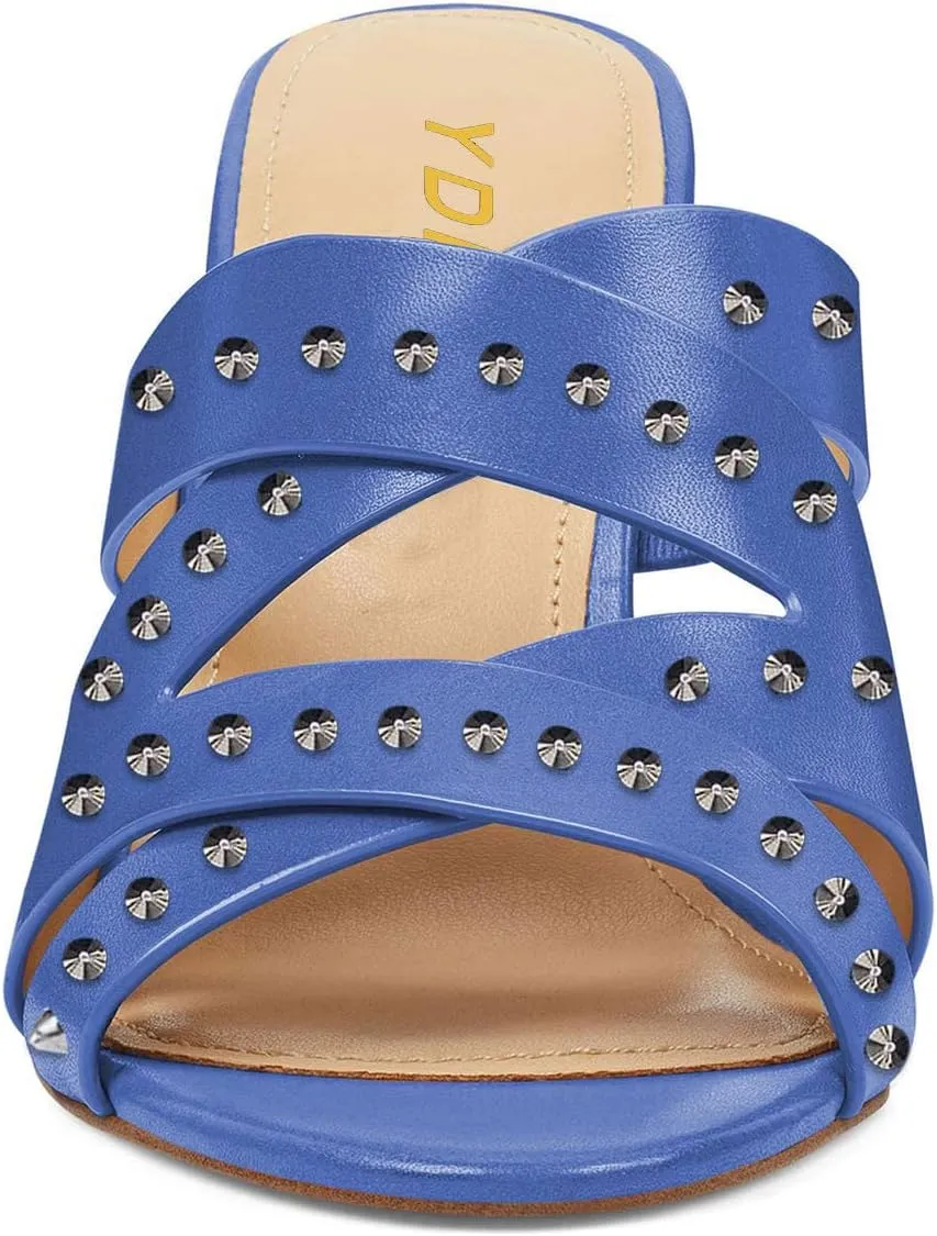 YDN Women Strappy Peep Toe Sandals Wedge High Heels Slip On Mules Cut Out Slide Party Evening Elastic Shoes