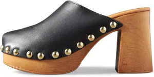 YDN Women's Platform Slip On Clogs Mules Cork High Heel Round Toe Rivet Studded Sandals Comfy Indoor Shopping Shoes Size 4-16 US