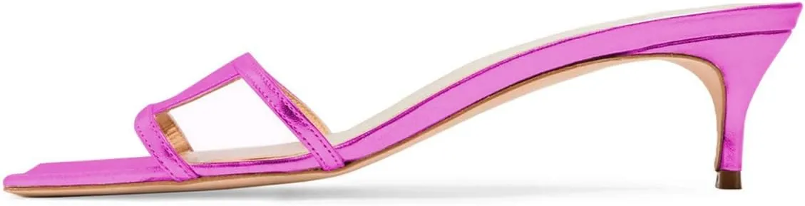 YDN Women's Square Open Toe Low Kitten Heels Slide Sandals Cutout Mules Pumps Summer Party Dress Shoes
