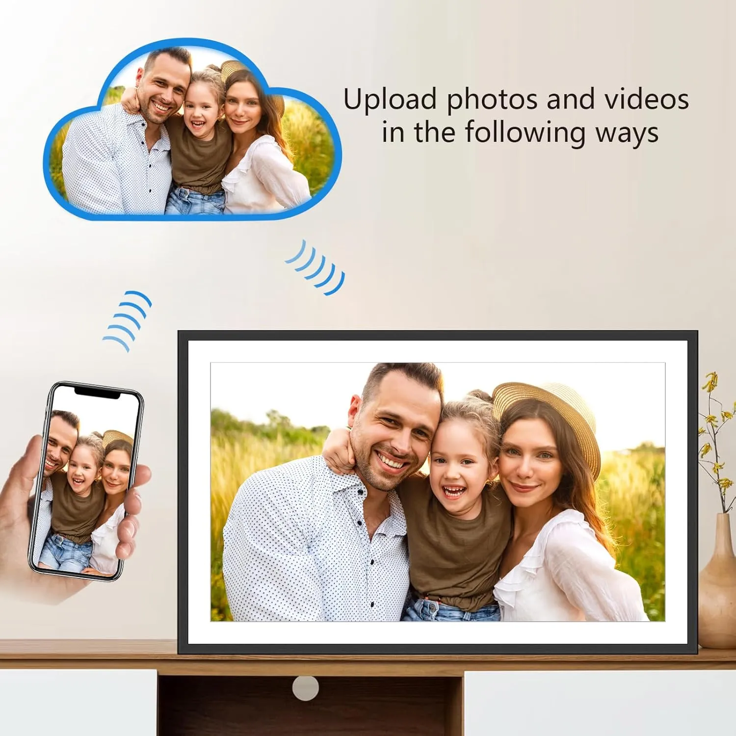 YENOCK15.6 WiFi Digital Picture Frame,32GB FHD IPS LCD Touch Screen,Large Digital Smart Photo Frame Wall Mountable,Share Photos/Videos Instantly via Free APP,Father's Day/Birthday/Christmas