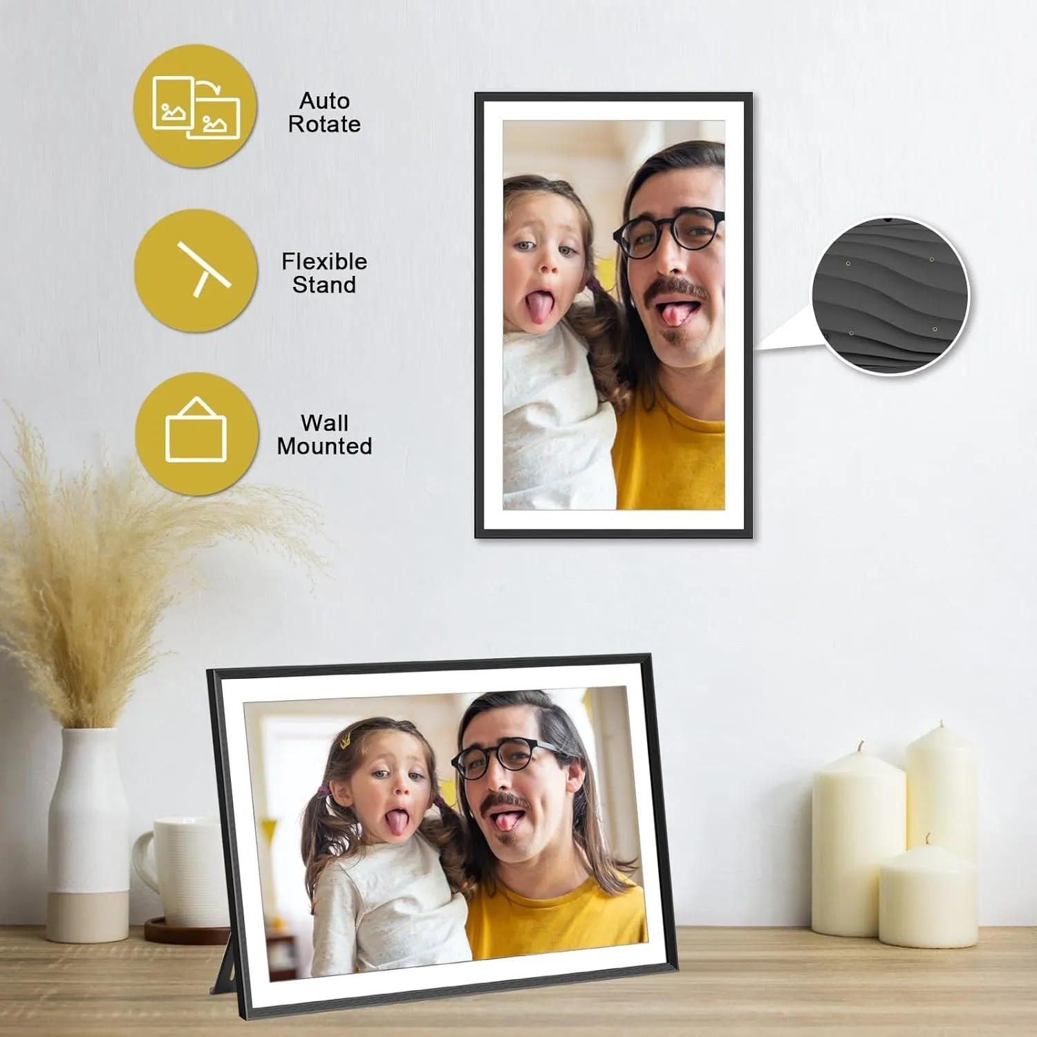 YENOCK15.6 WiFi Digital Picture Frame,32GB FHD IPS LCD Touch Screen,Large Digital Smart Photo Frame Wall Mountable,Share Photos/Videos Instantly via Free APP,Father's Day/Birthday/Christmas