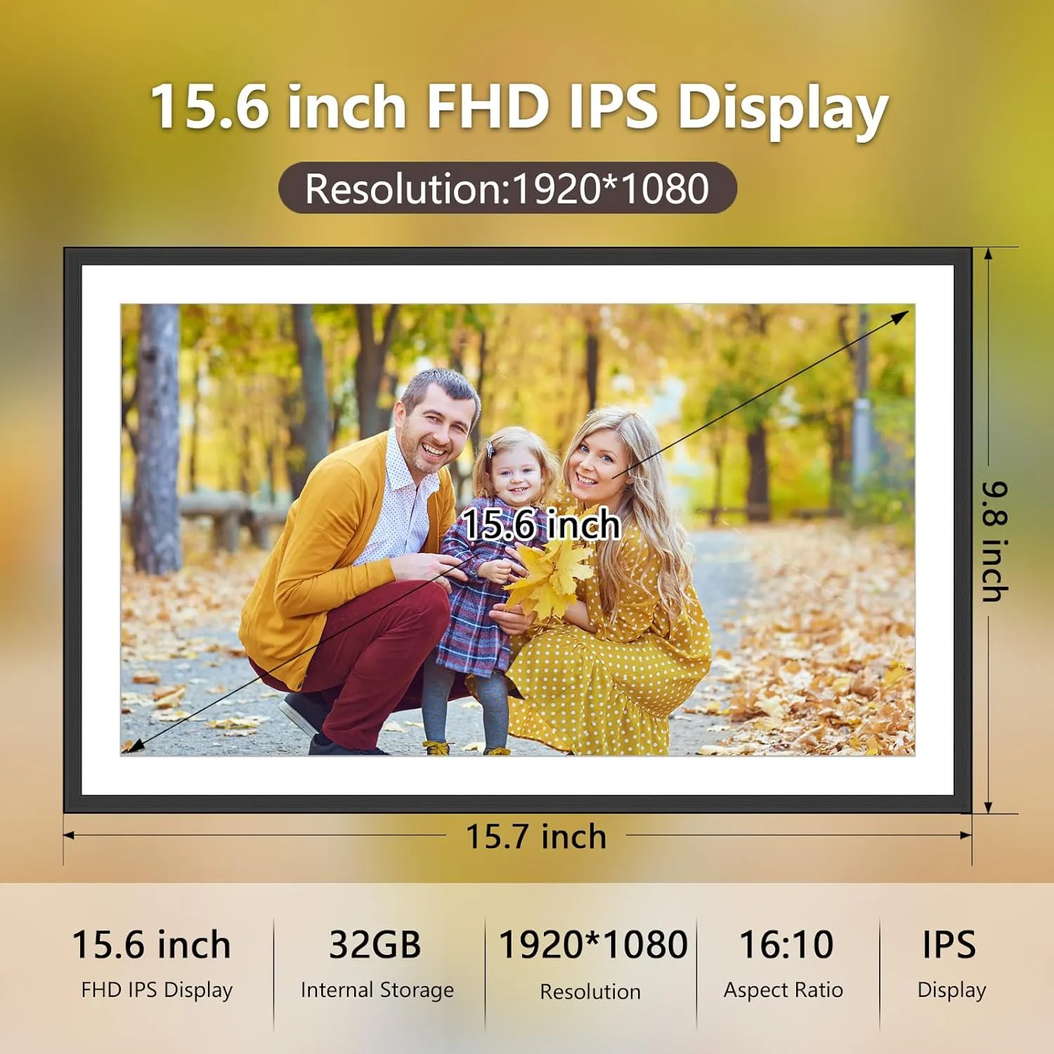 YENOCK15.6 WiFi Digital Picture Frame,32GB FHD IPS LCD Touch Screen,Large Digital Smart Photo Frame Wall Mountable,Share Photos/Videos Instantly via Free APP,Father's Day/Birthday/Christmas