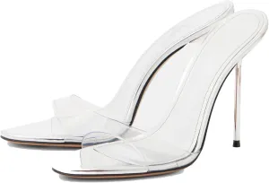 YIYA Women's Open Round Toe Mules Heels Patent Leather Stiletto Kitten High Heels Slip On Slide Sandals Backless Party Wedding Dress Pumps