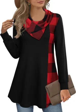 Youtalia Women's Long Sleeve Cowl Neck Tunic Color Block Pullover Sweatshirt
