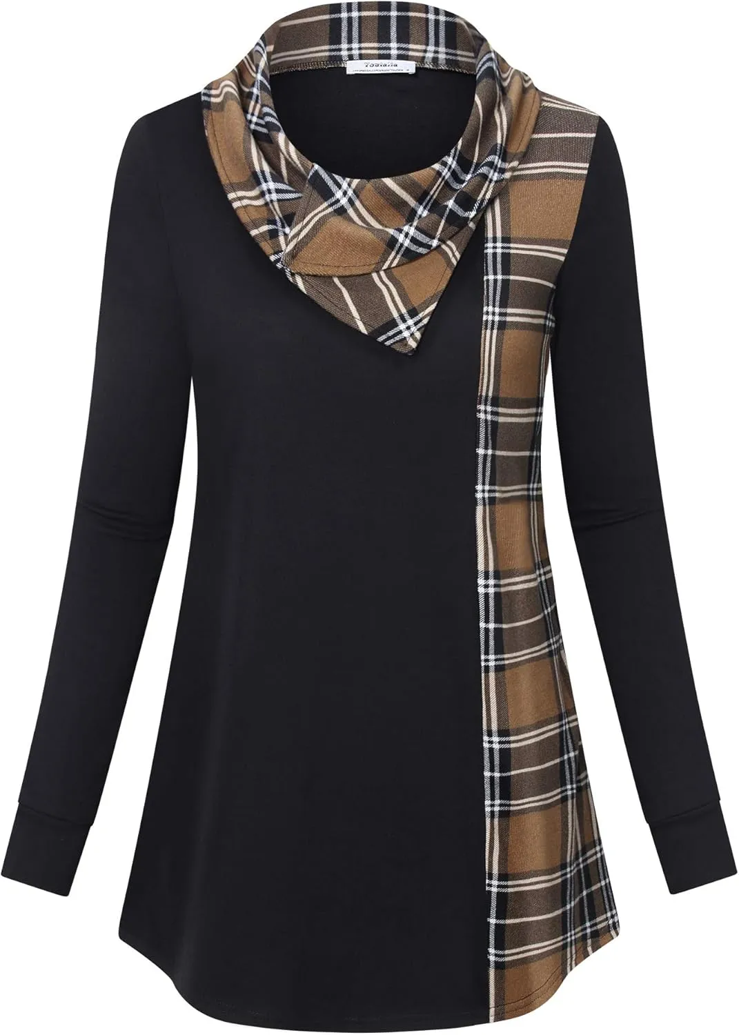 Youtalia Women's Long Sleeve Cowl Neck Tunic Color Block Pullover Sweatshirt