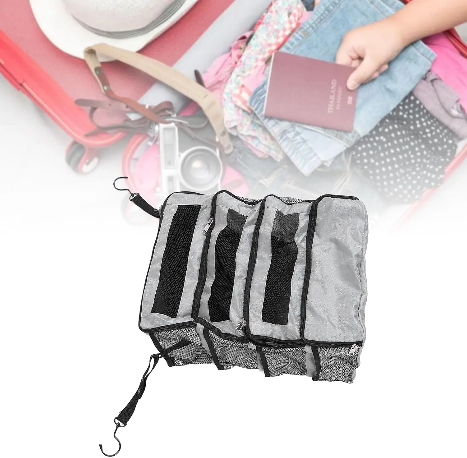 ZJchao Portable Foldable Hanging Packing Cubes Suitcase Organizer for Travel Storage Luggage Compression Hanging Packing Cubes Travel Suitcase Organizer Suitcase Organizer Suitcase (Gray)