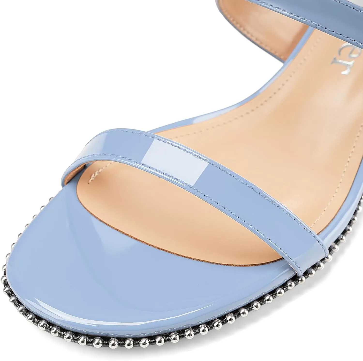 Z.Oufeier Women's Two Strap Low Kitten Heels Studded Sandals Open Toe Heeled Strappy Beaded Buckle Slip On Dressy Mules Shoes