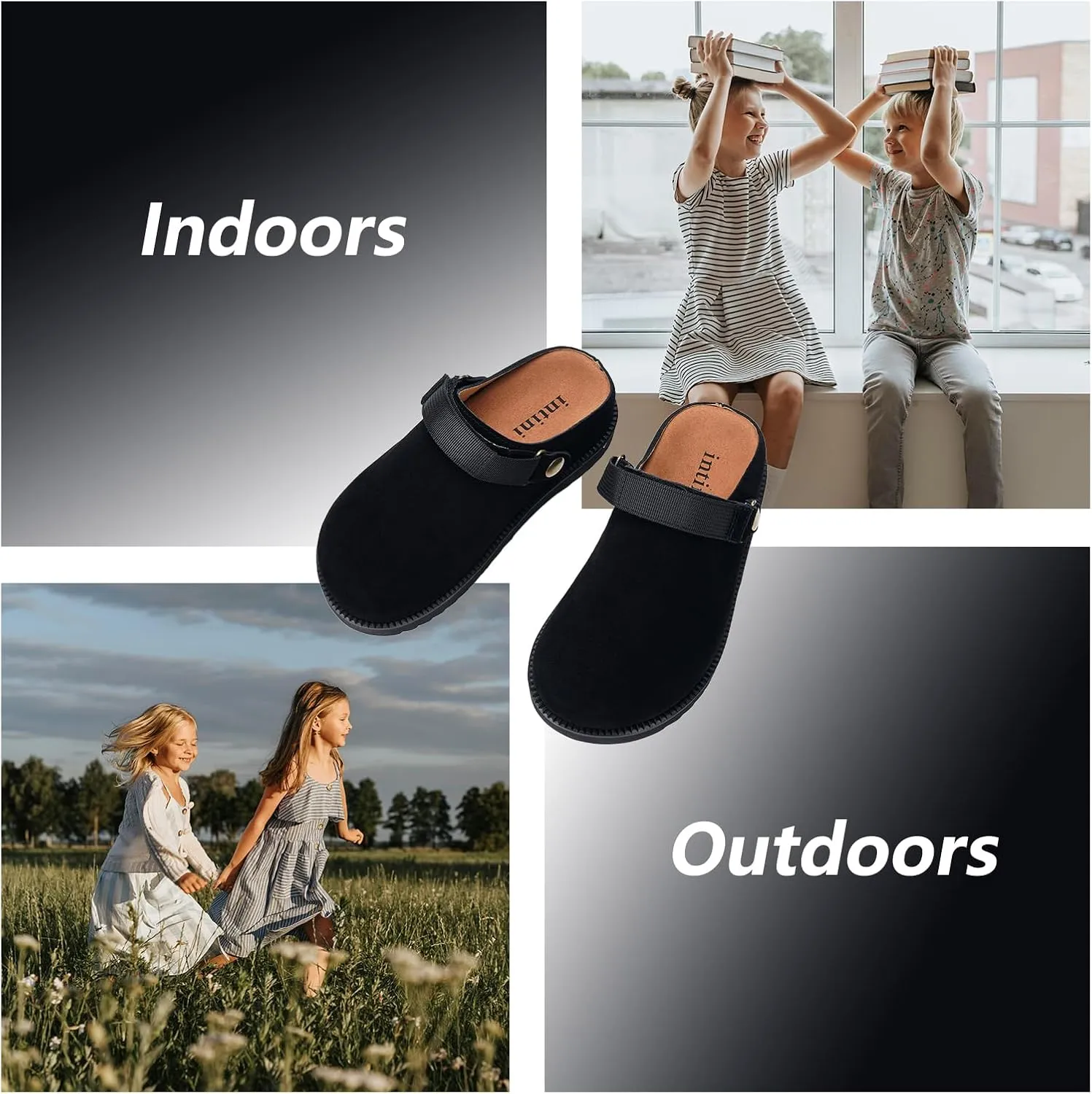 ZUSERIS Kids Clogs Girls Platform Slippers with Adjustable Back Strap Boys Slip On Suede Clog Slippers Cute Unisex-Child Leather Mules for Indoor and Outdoor