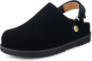 ZUSERIS Kids Clogs Girls Platform Slippers with Adjustable Back Strap Boys Slip On Suede Clog Slippers Cute Unisex-Child Leather Mules for Indoor and Outdoor