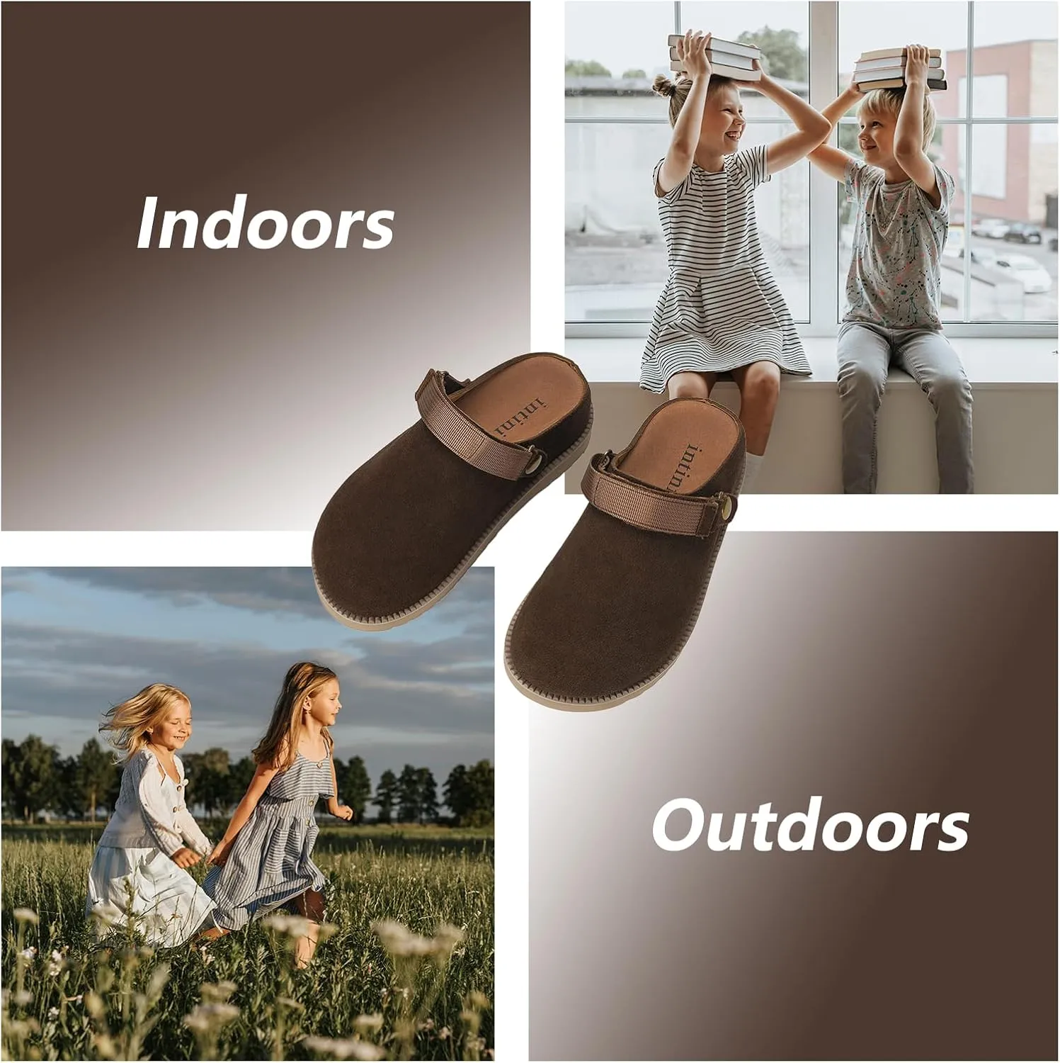 ZUSERIS Kids Clogs Girls Platform Slippers with Adjustable Back Strap Boys Slip On Suede Clog Slippers Cute Unisex-Child Leather Mules for Indoor and Outdoor