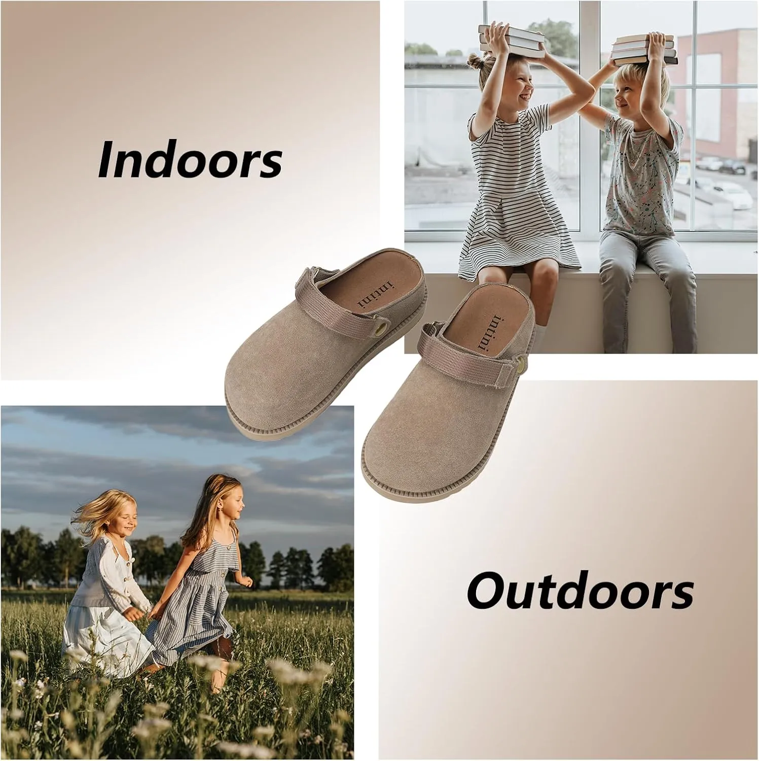 ZUSERIS Kids Clogs Girls Platform Slippers with Adjustable Back Strap Boys Slip On Suede Clog Slippers Cute Unisex-Child Leather Mules for Indoor and Outdoor
